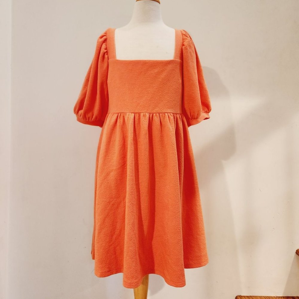 Scoop Square Neck Bright Orange Mini Baby doll Dress